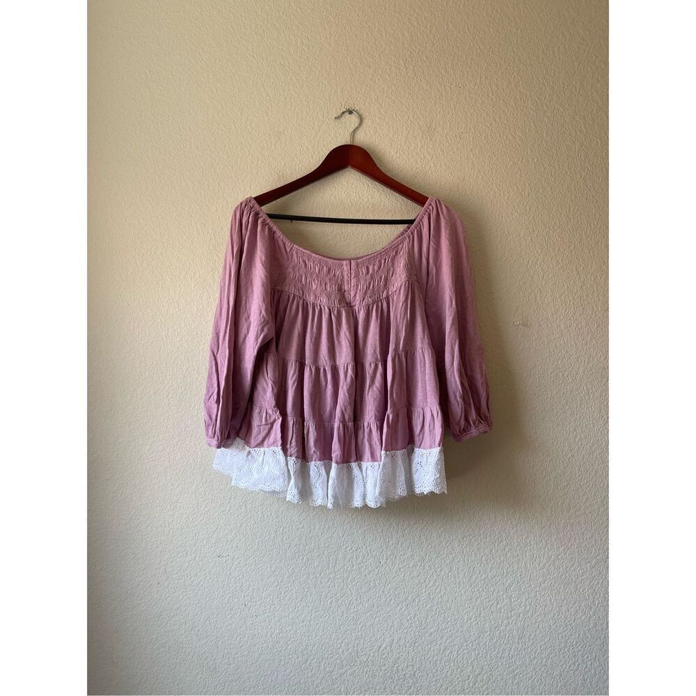 Lucky brand peasant boho whimsy fairy tiered puff sleeve blouse large
